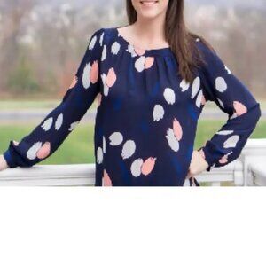 LOFT Navy Blue Tulip Floral Print Blouse Size Petite XXSP